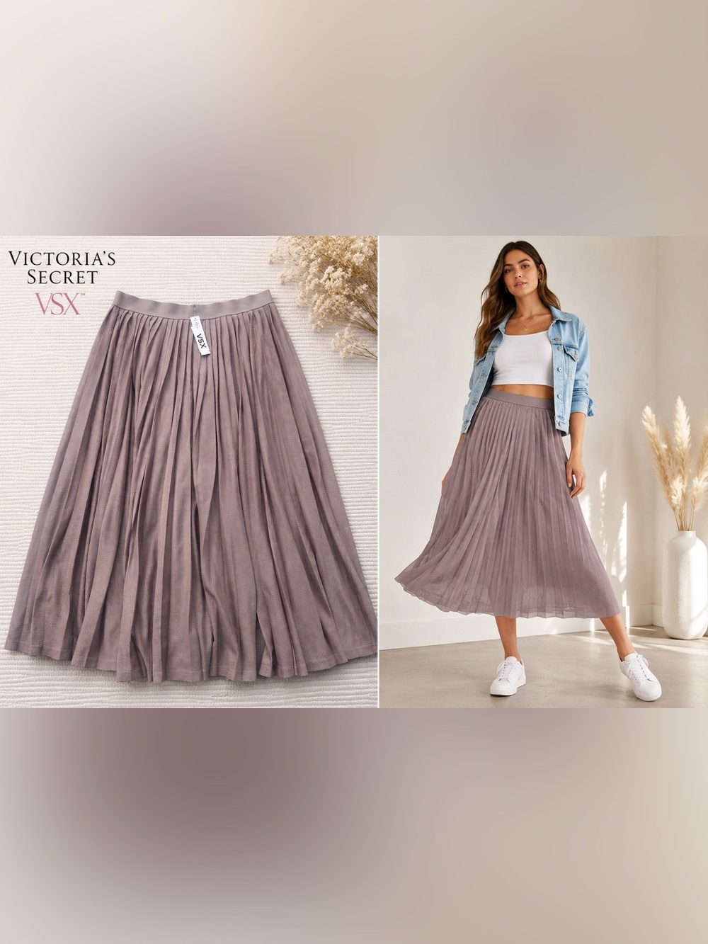Victoria’s Secret Mesh Pleated Midi Skirt NWT XL Dusty Mauve